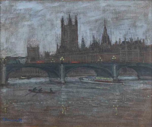 Oscar Saccorotti : Sera sul Tamigi, 1979  - Asta Dipinti del XIX e XX secolo - Associazione Nazionale - Case d'Asta italiane