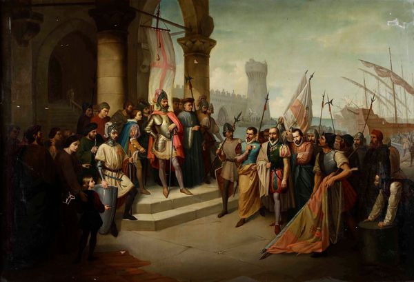 Luigi Sacco : Arrivo a Genova dei prigionieri di Ponza  - Asta Dipinti del XIX e XX secolo - Associazione Nazionale - Case d'Asta italiane