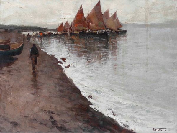 Fausto Pratella : Spiaggia con barche a vela  - Asta Dipinti del XIX e XX secolo - Associazione Nazionale - Case d'Asta italiane