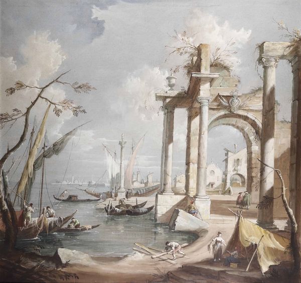 Seguace di Guardi, XIX secolo Capriccio veneziano  - Asta Dipinti del XIX e XX secolo - Associazione Nazionale - Case d'Asta italiane