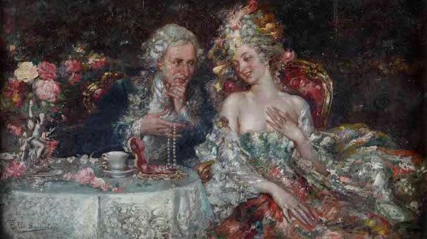 A Firma Pablo Salinas Il dono (figure al tavolo)  - Asta Dipinti del XIX e XX secolo - Associazione Nazionale - Case d'Asta italiane