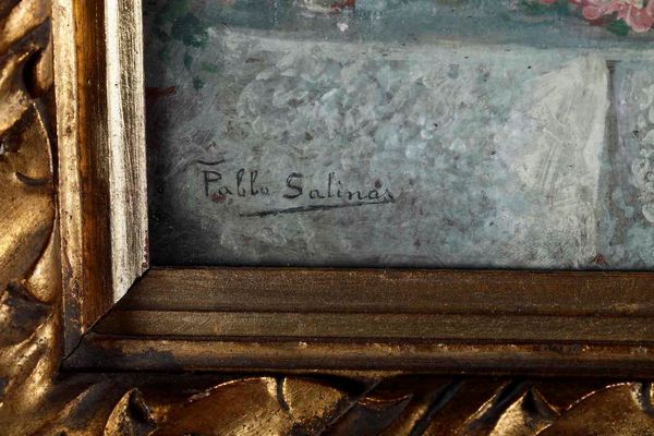 A Firma Pablo Salinas Il dono (figure al tavolo)  - Asta Dipinti del XIX e XX secolo - Associazione Nazionale - Case d'Asta italiane