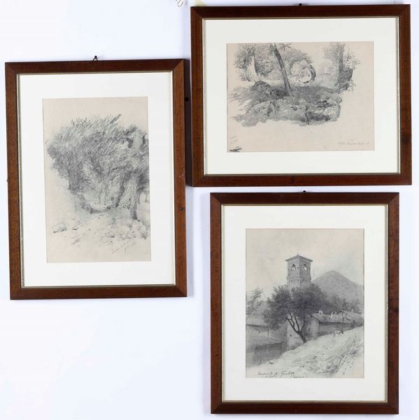 FILIBERTO PETITI : Tre disegni firmati e datati  - Asta Dipinti del XIX e XX secolo - Associazione Nazionale - Case d'Asta italiane