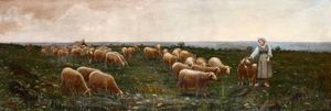 Alberto Rossi : Pastorella con gregge di pecore  - Asta Dipinti del XIX e XX secolo - Associazione Nazionale - Case d'Asta italiane