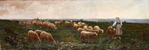 Alberto Rossi : Pastorella con gregge di pecore  - Asta Dipinti del XIX e XX secolo - Associazione Nazionale - Case d'Asta italiane