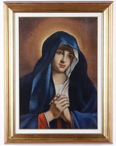 Cafiero Filippelli : Madonna, omaggio al Sassoferrasto  - Asta Dipinti del XIX e XX secolo - Associazione Nazionale - Case d'Asta italiane
