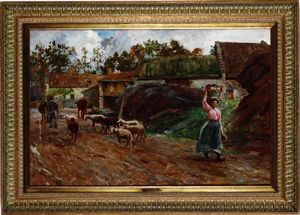 Angelo Garino : Scena di paese  - Asta Dipinti del XIX e XX secolo - Associazione Nazionale - Case d'Asta italiane