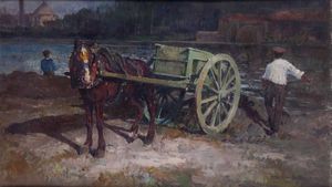 Alessandro Lupo : Cavallo con carro  - Asta Dipinti del XIX e XX secolo - Associazione Nazionale - Case d'Asta italiane
