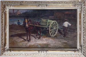 Alessandro Lupo : Cavallo con carro  - Asta Dipinti del XIX e XX secolo - Associazione Nazionale - Case d'Asta italiane