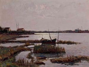 Gino Romiti, Attribuito a - Veduta lacustre