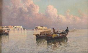 Giuseppe Carelli, Attribuito a - Marina con pescatori
