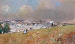 Giuseppe Casciaro - Veduta di Napoli con figure