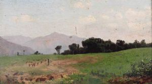 Pietro Senno : Paesaggio campestre  - Asta Dipinti del XIX e XX secolo - Associazione Nazionale - Case d'Asta italiane