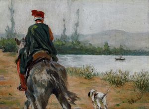 Raffaello Sorbi : A cavallo lungo l'Arno  - Asta Dipinti del XIX e XX secolo - Associazione Nazionale - Case d'Asta italiane