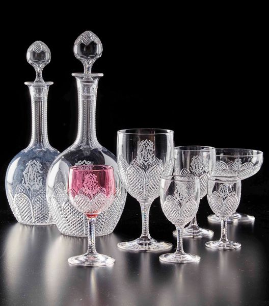 Servizio di calici cifrato �CEM� <BR>Probabilmente Boemia, prima met� del XX secolo  - Asta Arredo per la tavola - Associazione Nazionale - Case d'Asta italiane