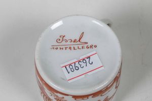 Sei tazze da caff� con piattino a galli rossi<BR>Issel, Montallegro, XX secolo<BR>  - Asta Arredo per la tavola - Associazione Nazionale - Case d'Asta italiane