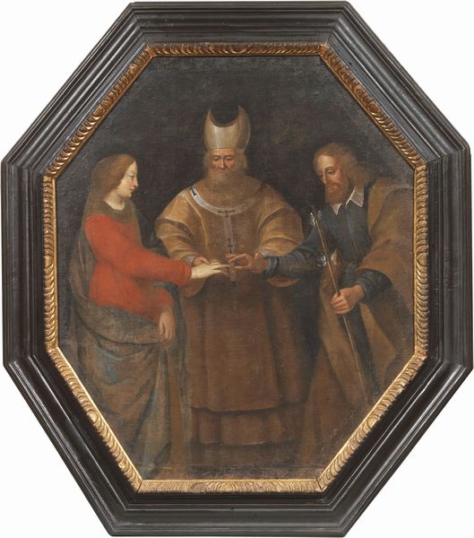 Scuola emiliana del XVII secolo : Sposalizio della Vergine e Madonna col Bambino e due Santi francescani  - Asta Importanti Dipinti e Arredi Antichi - Associazione Nazionale - Case d'Asta italiane