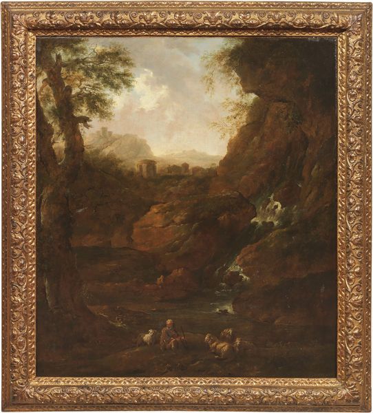 Scuola italiana del XVII secolo : Paesaggio campestre con pastore e armenti  - Asta Importanti Dipinti e Arredi Antichi - Associazione Nazionale - Case d'Asta italiane
