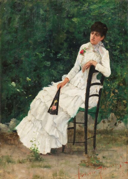 Angiolo Tommasi : La signora Iginia Frediani in giardino  - Asta Importanti Dipinti e Arredi Antichi - Associazione Nazionale - Case d'Asta italiane