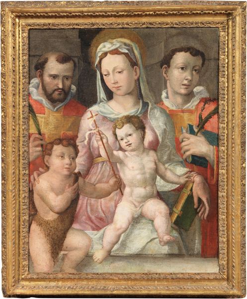 Scuola toscana del XVI secolo : Madonna col Bambino, San Giovannino e Santi  - Asta Importanti Dipinti e Arredi Antichi - Associazione Nazionale - Case d'Asta italiane