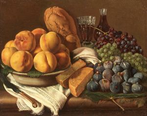 Luis Meléndez (attr. a) - Natura morta con pane e uva