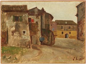 Vincenzo Cabianca (attr. a) - Scorcio di paese