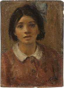 Ermanno Toschi - Ritratto di fanciulla con fiocco azzurro