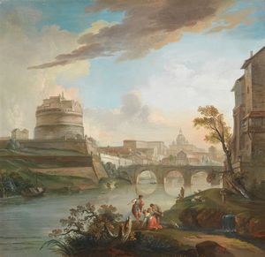 Jean-Baptiste Lallemand - Veduta del Ponte e Castel Sant'Angelo a Roma