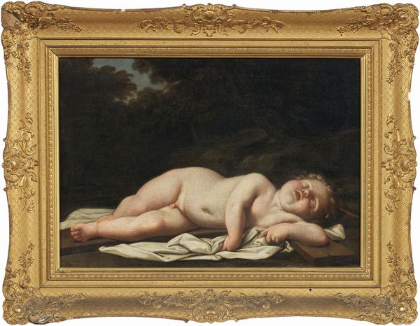 Scuola emiliana fine XVII - inizio XVIII secolo : Ges Bambino che dorme sulla Croce  - Asta Dipinti e Sculture del XIX e XX secolo - Associazione Nazionale - Case d'Asta italiane