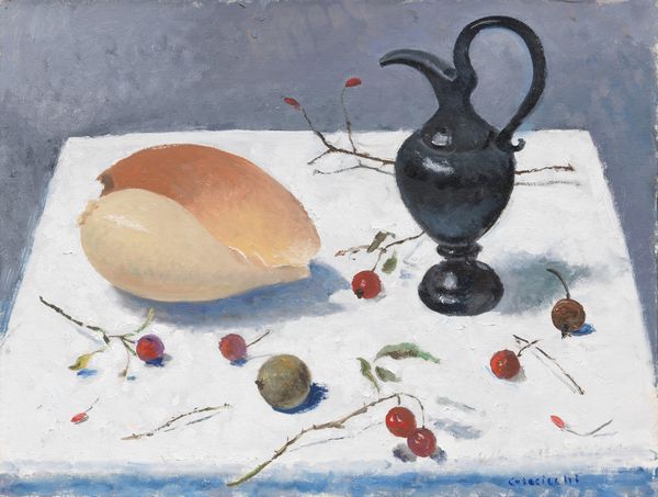 Giovanni Colacicchi : Natura morta con vaso, conchiglia e ciliegie  - Asta Dipinti e Sculture del XIX e XX secolo - Associazione Nazionale - Case d'Asta italiane