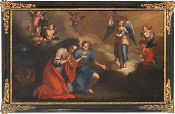 Scuola Italia meridionale del XVIII secolo : Celebrazione della Croce  - Asta Dipinti e Sculture del XIX e XX secolo - Associazione Nazionale - Case d'Asta italiane
