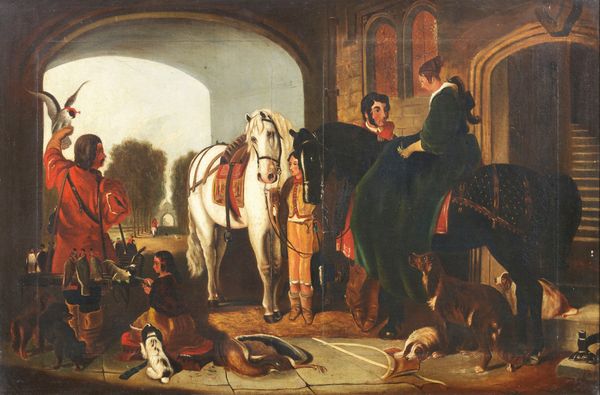 Scuola inglese del XX secolo : Preparativi per la caccia al falco (Falconeria)  - Asta Dipinti e Sculture del XIX e XX secolo - Associazione Nazionale - Case d'Asta italiane