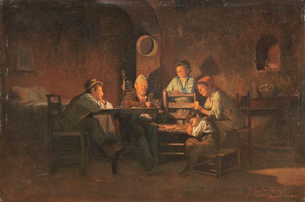 Giuseppe Costantini : Una partita a carte in famiglia  - Asta Dipinti e Sculture del XIX e XX secolo - Associazione Nazionale - Case d'Asta italiane