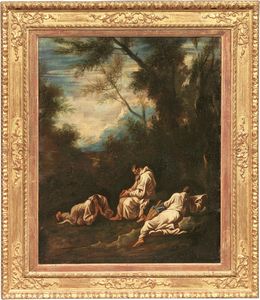 Antonio Francesco Peruzzini (attr. a) - Paesaggio con tre monaci