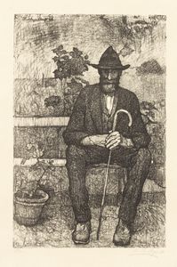 Llewelyn Lloyd - Uomo seduto con bastone e cappello