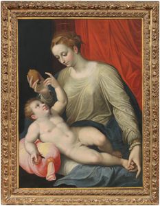 Lorenzo Sabatini detto Lorenzino da Bologna (attr. a) - Madonna che offre un cedro al Bambino