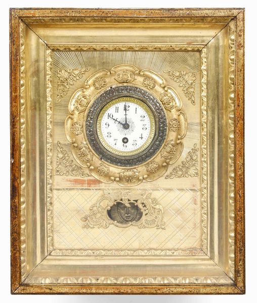 Orologio da parete in legno intagliato e dorato, XIX secolo  - Asta Dimore italiane - Associazione Nazionale - Case d'Asta italiane