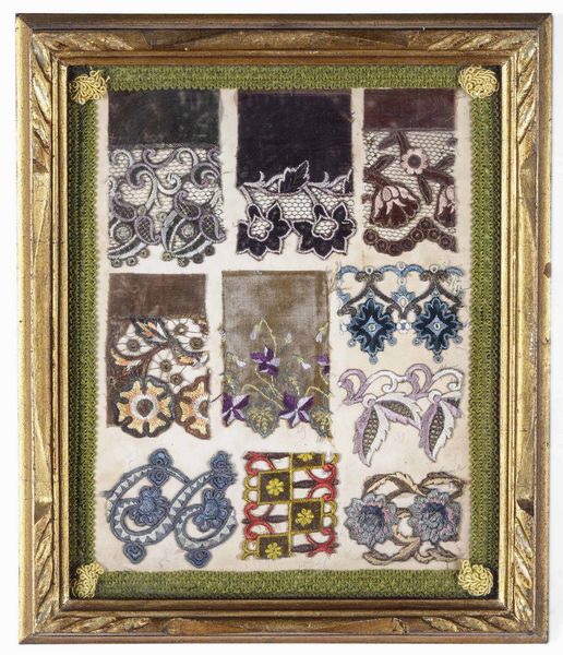 Lotto di due quadri con campionature di passamanerie  - Asta Dimore italiane - Associazione Nazionale - Case d'Asta italiane