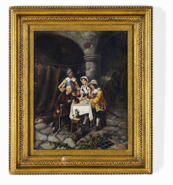 J. Serret (XIX-XX secolo) The card party  - Asta Dimore italiane - Associazione Nazionale - Case d'Asta italiane