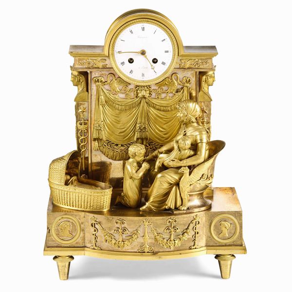 Pendola da tavolo con cassa in bronzo dorato e cesellato. Pierre-Philippe Thomire (1751-1843), Parigi, XIX secolo  - Asta Dimore italiane - Associazione Nazionale - Case d'Asta italiane