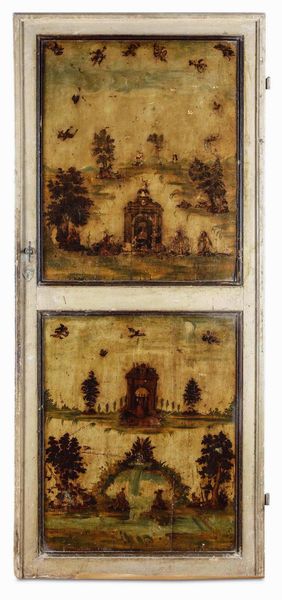 Quattro porte in legno laccato e dipinto ad arte povera, Veneto XVIII-XIX secolo  - Asta Dimore italiane - Associazione Nazionale - Case d'Asta italiane