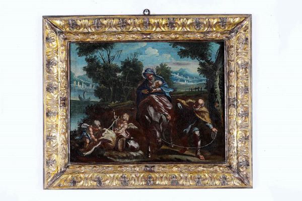 Scuola veneta del XVII secolo La fuga in Egitto  - Asta Dimore italiane - Associazione Nazionale - Case d'Asta italiane