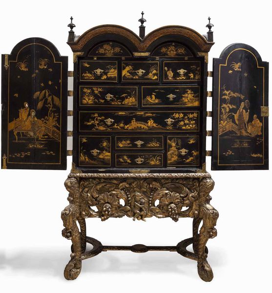 Cabinet in legno ebanizzato e laccato a chinoiseries, Inghilterra XVIII secolo  - Asta Dimore italiane - Associazione Nazionale - Case d'Asta italiane