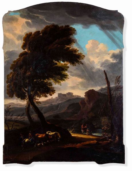 Scuola del XVIII secolo Paesaggio con pastori e armenti  - Asta Dimore italiane - Associazione Nazionale - Case d'Asta italiane