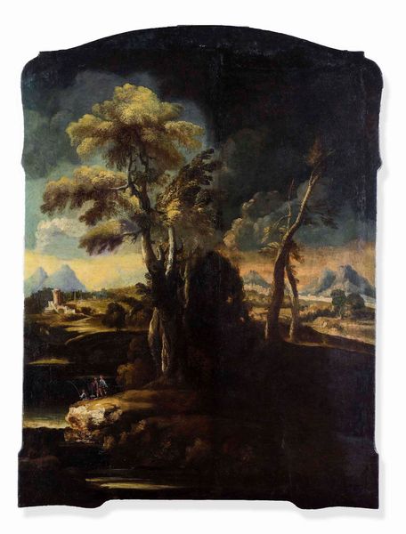 Scuola del XVIII secolo Paesaggio fluviale con pescatori  - Asta Dimore italiane - Associazione Nazionale - Case d'Asta italiane