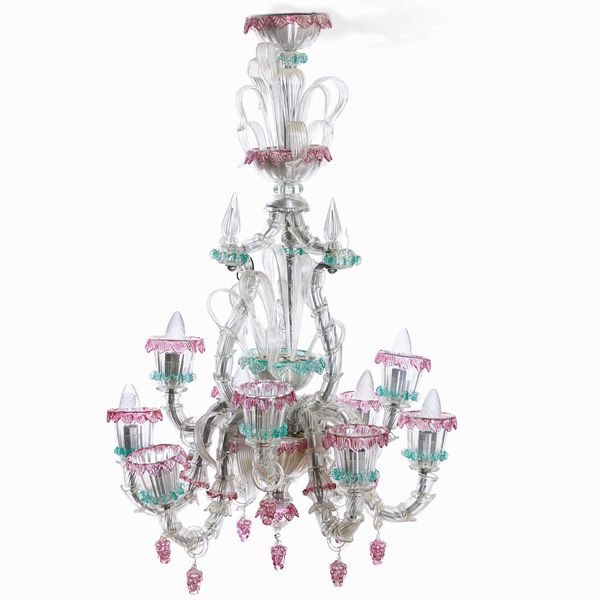 Lampadario in vetro di Murano. XX secolo  - Asta Dimore italiane - Associazione Nazionale - Case d'Asta italiane