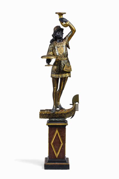 Moretto reggivaso in legno scolpito, dipinto e dorato. Arte veneziana del XIX secolo  - Asta Dimore italiane - Associazione Nazionale - Case d'Asta italiane