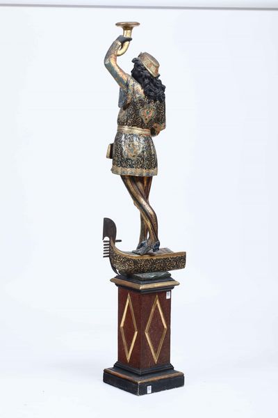 Moretto reggivaso in legno scolpito, dipinto e dorato. Arte veneziana del XIX secolo  - Asta Dimore italiane - Associazione Nazionale - Case d'Asta italiane