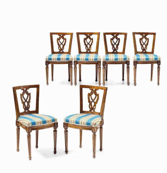 Sei sedie in legno intagliato. Fine XVIII secolo  - Asta Dimore italiane - Associazione Nazionale - Case d'Asta italiane