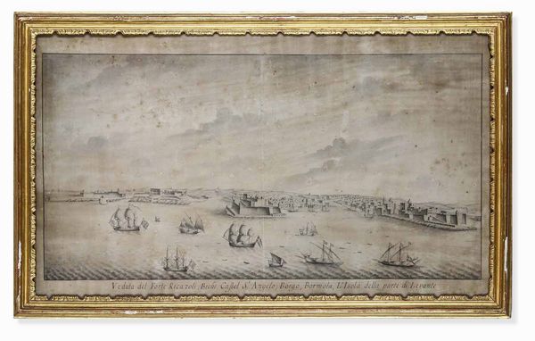 Scuola del XVIII secolo Quattro vedute di La Valletta dal mare  - Asta Dimore italiane - Associazione Nazionale - Case d'Asta italiane